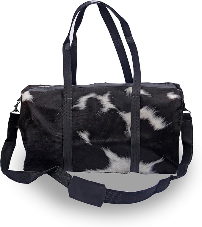 100% Original Leather ToteBag For Women – Genuine Animal Leather Tote Bag – Black White Animal Accent Design – 10 x 18 Inches Large Bag