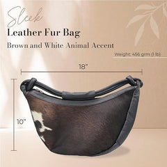 Mini Black Leather Bag For Women – Aesthetic Hair On Leather Bag For Women – Brown and White Animal Accent Design – 18 x 10 Inches Hand Bag