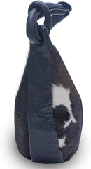 Mini Black Leather Bag For Women – Aesthetic Hair On Leather Bag For Women – Brown and White Animal Accent Design – 18 x 10 Inches Hand Bag