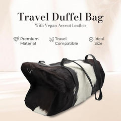 100% Original Leather ToteBag For Women – Genuine Animal Leather Tote Bag – Black White Animal Accent Design – 10 x 18 Inches Large Bag