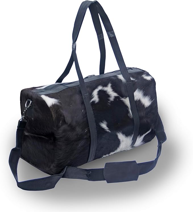 100% Original Leather ToteBag For Women – Genuine Animal Leather Tote Bag – Black White Animal Accent Design – 10 x 18 Inches Large Bag