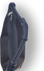 Mini Black Leather Bag For Women – Aesthetic Hair On Leather Bag For Women – Brown and White Animal Accent Design – 18 x 10 Inches Hand Bag