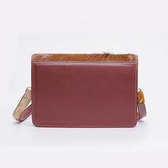 Minibag Leather Bag For Women – Aesthetic Hair On Leather Bag With Long Detachable Strap – Brown and White Animal Accent Design – 6.5 x 9.5 Inches Crossbody Bag