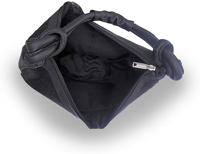 Mini Black Leather Bag For Women – Aesthetic Hair On Leather Bag For Women – Brown and White Animal Accent Design – 18 x 10 Inches Hand Bag