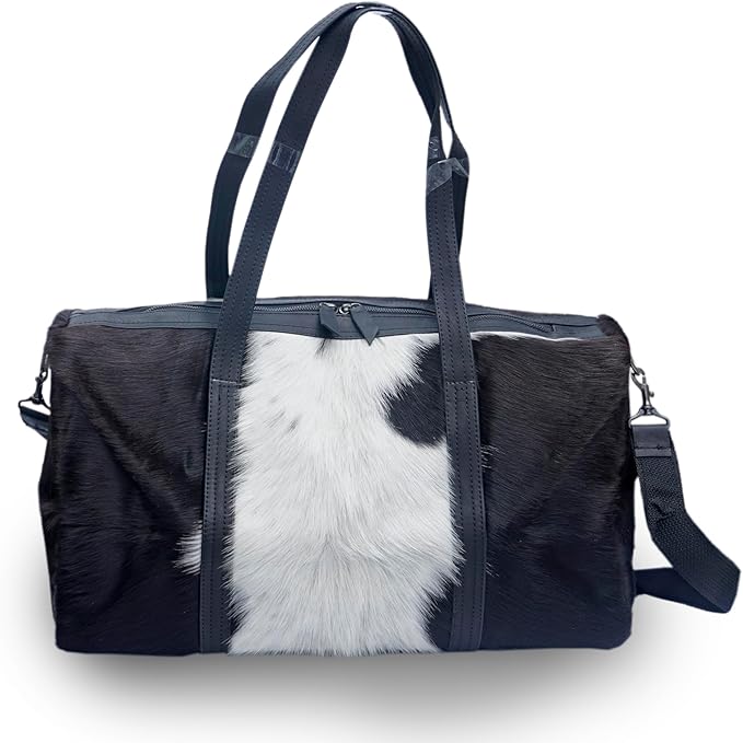 100% Original Leather ToteBag For Women – Genuine Animal Leather Tote Bag – Black White Animal Accent Design – 10 x 18 Inches Large Bag