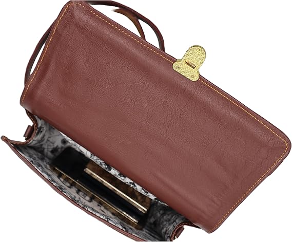 Minibag Leather Bag For Women – Aesthetic Hair On Leather Bag With Long Detachable Strap – Brown and White Animal Accent Design – 6.5 x 9.5 Inches Crossbody Bag